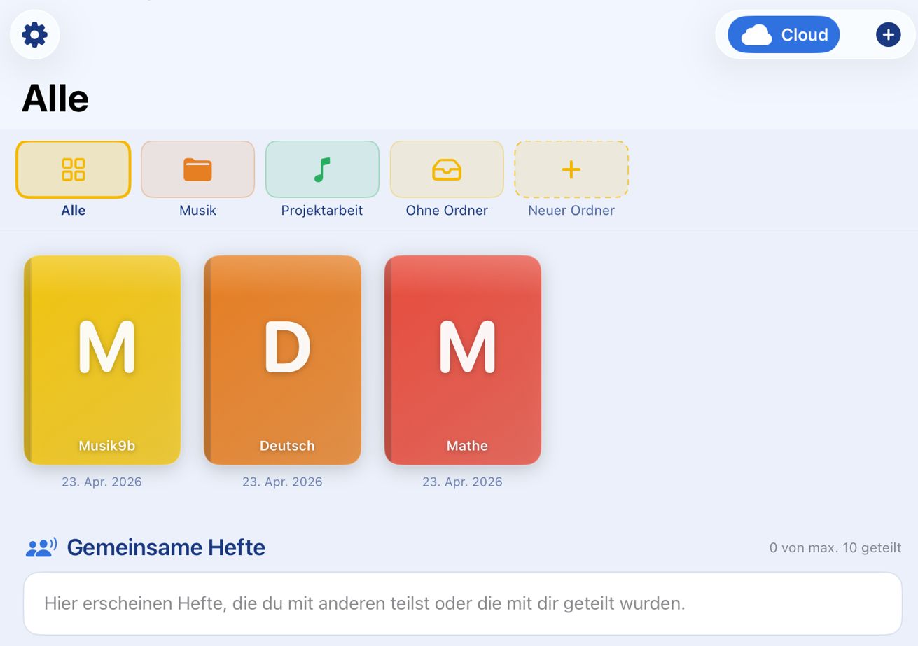 Heft-Übersicht mit Ordnern